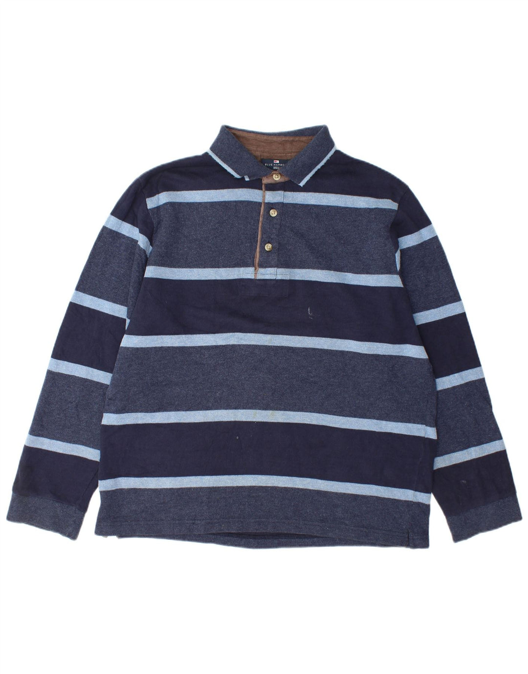Marks & Spencer Herren-Langarm-Rugby-Poloshirt, mittelmarineblau gestreift