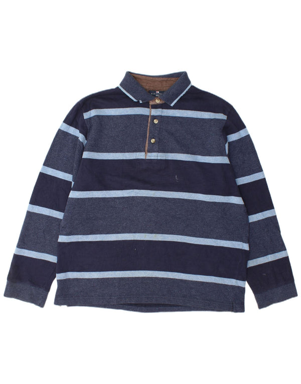 Marks & Spencer Mens Long Sleeve Rugby Polo Shirt Medium Navy Blue Striped