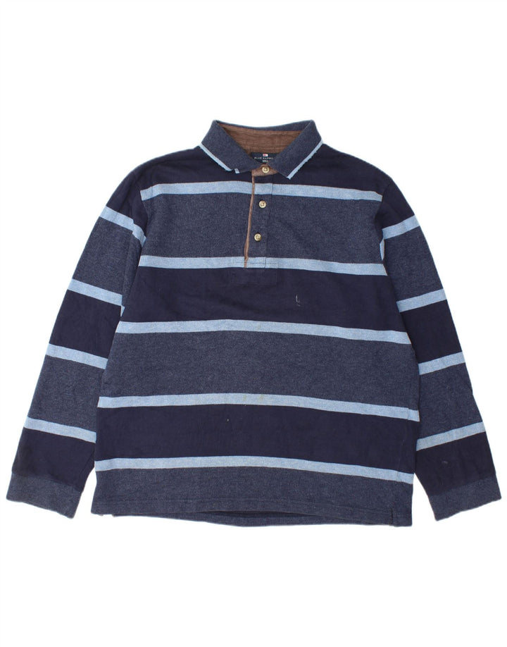 Marks & Spencer Herren-Langarm-Rugby-Poloshirt, mittelmarineblau gestreift