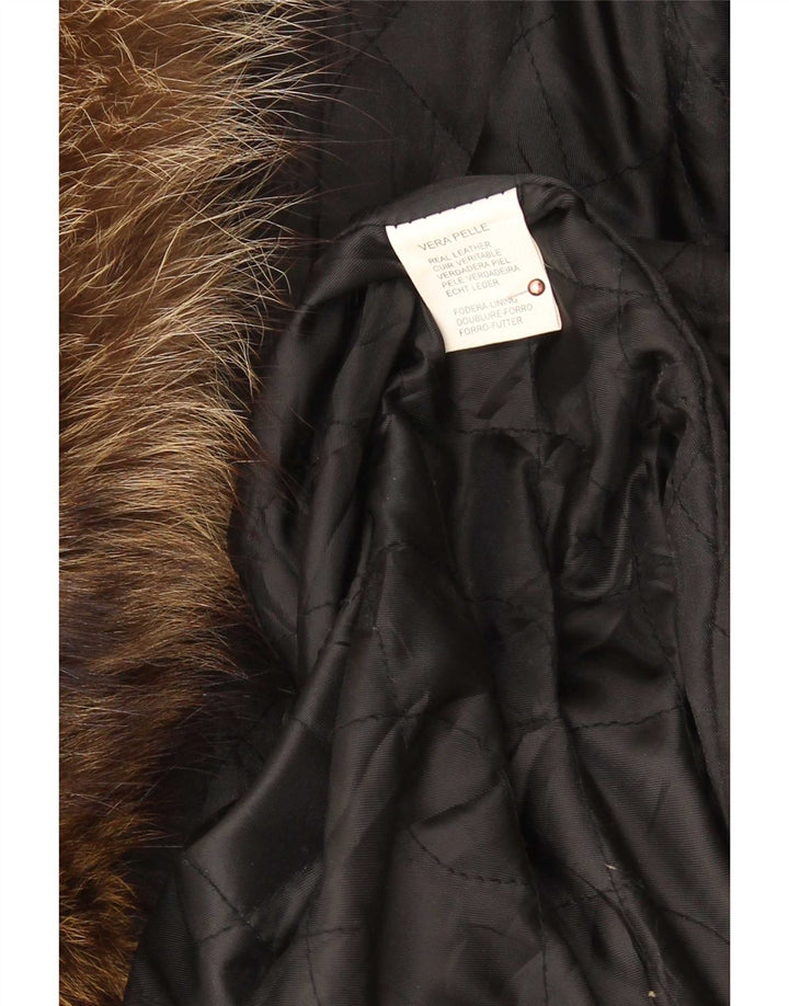 Vintage Damen Übergroßer Ledermantel UK 18 XL Schwarz