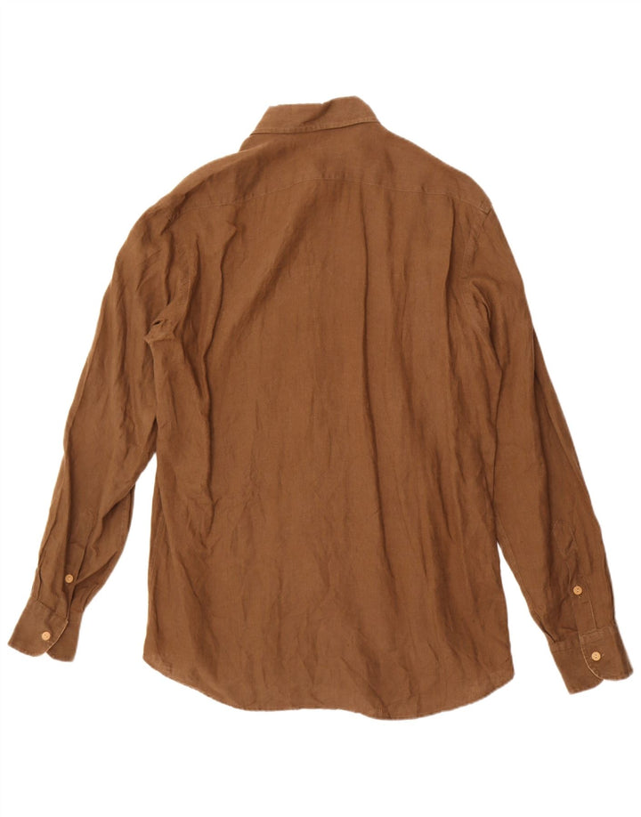 ALVIERO MARTINI Herrenhemd Größe 40 Mittelbraunes Leinen