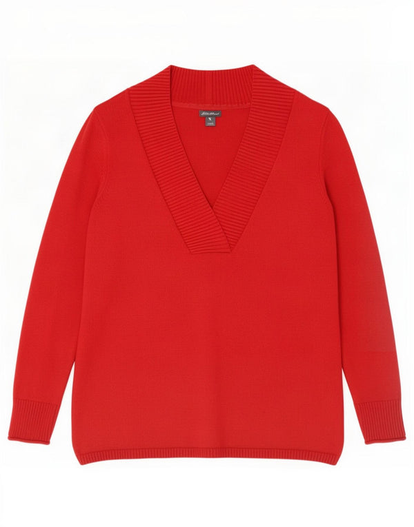 Eddie Bauer Damen-Pullover mit V-Ausschnitt, UK 14, Größe L, rot, Baumwolle
