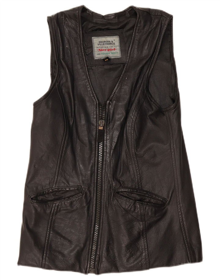 Vintage Damen Lederweste UK 12 Mittelschwarzes Leder