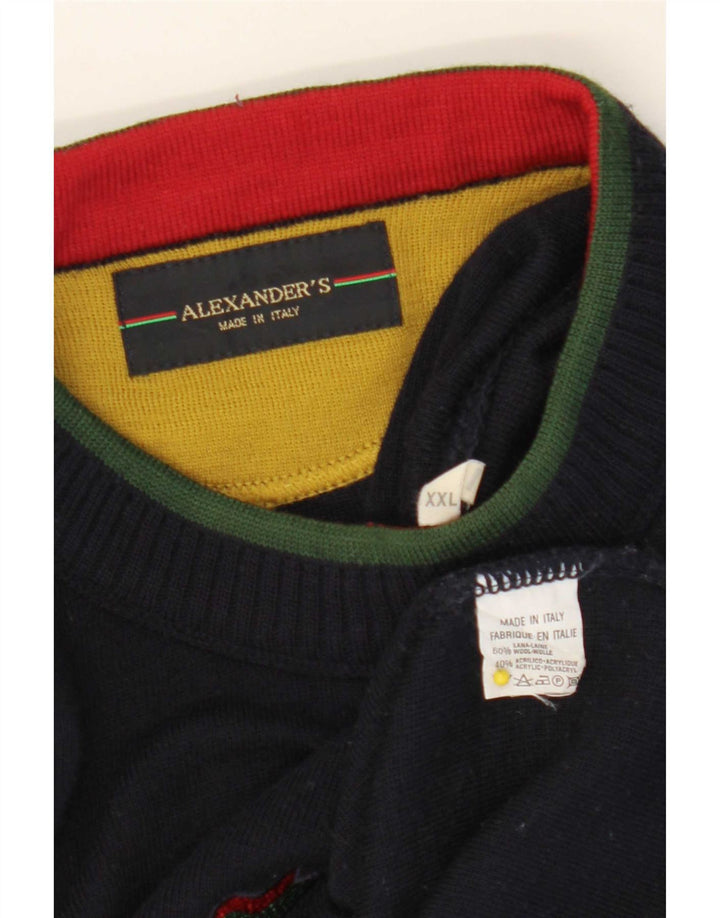 Alexander's Herren-Pullover mit grafischem Rundhalsausschnitt, 2XL, marineblaue Wolle