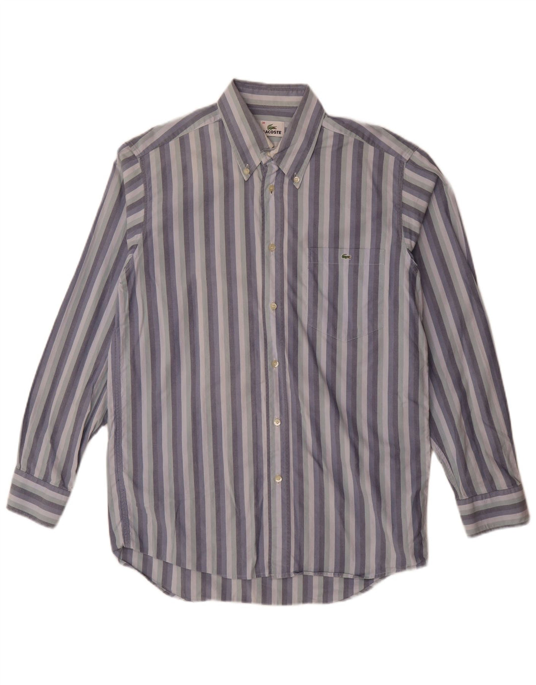 Lacoste Herrenhemd Größe 39 mittelblau gestreifte Baumwolle