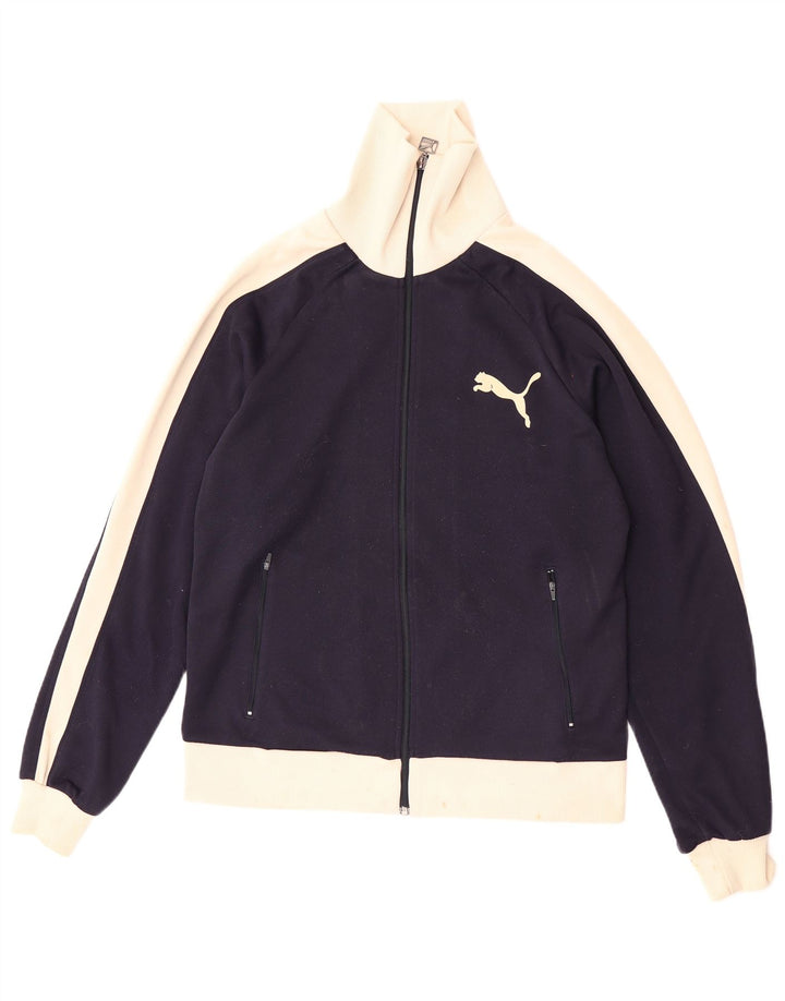 Puma Herren-Trainingsanzug-Top-Jacke, großes marineblaues Farbblock-Polyester