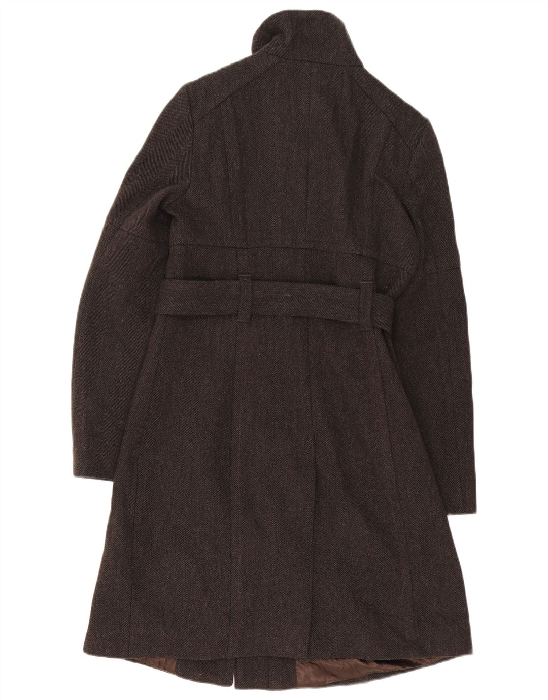 Benetton Damen Mantel IT 42 Mittelbraune Wolle mit Fischgrätenmuster