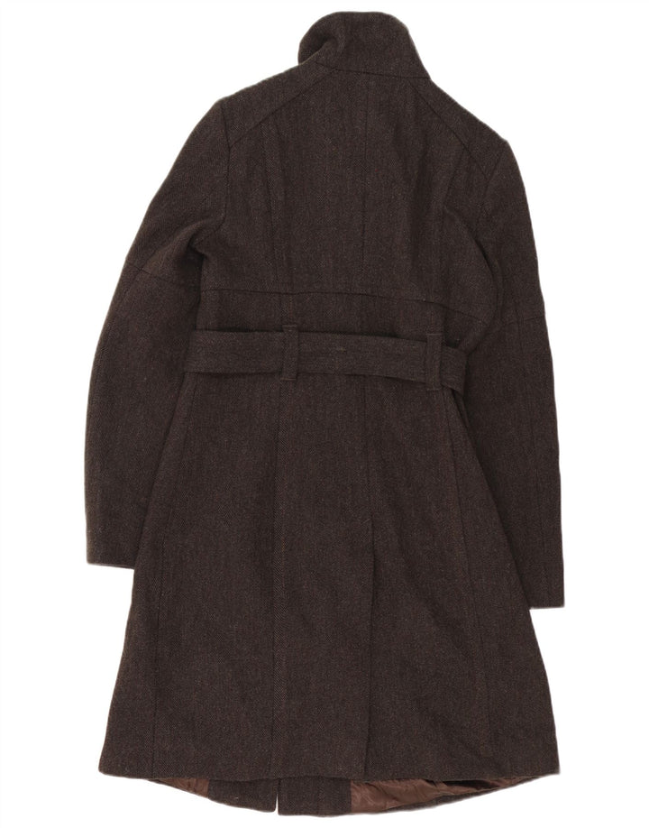 Benetton Damen Mantel IT 42 Mittelbraune Wolle mit Fischgrätenmuster