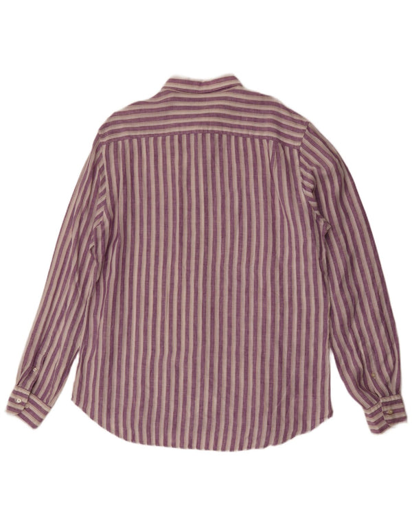 Massimo Dutti Herrenhemd XL Lila gestreift aus Leinen