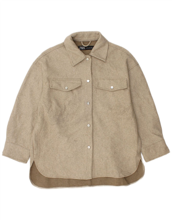 Zara Damen Übergroße Bomberjacke UK 10 Small Beige Polyester