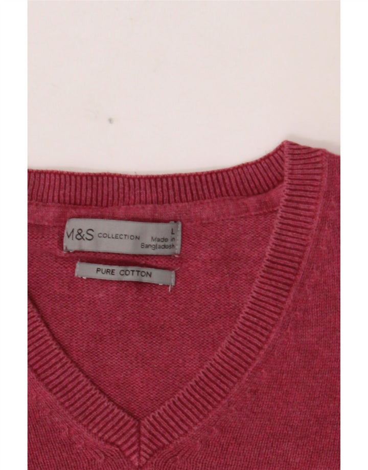 Marks & SPENCER Herren-Pullover mit V-Ausschnitt, groß, rosa Baumwolle