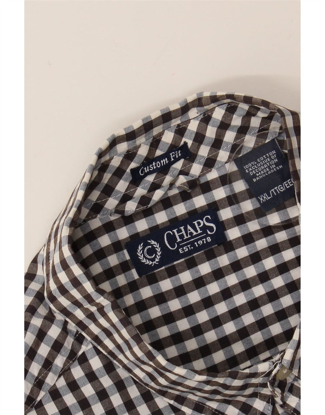 CHAPS Mens Custom Fit Shirt 2XL Brown Gingham Cotton Vintage Chaps and Second-Hand Chaps from Messina Hembry 