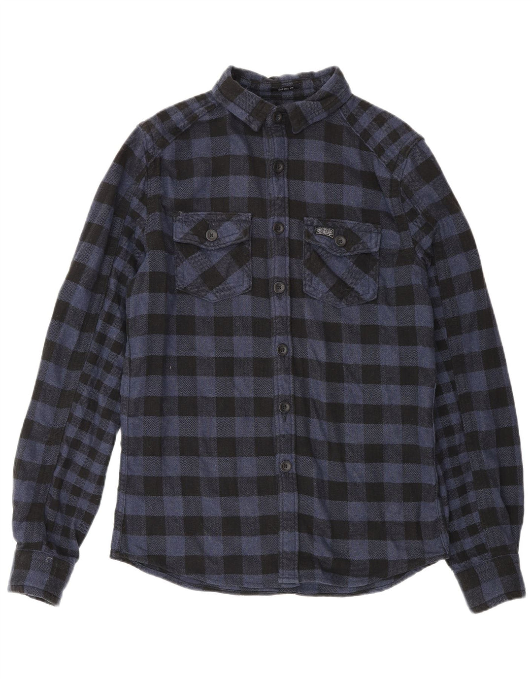 Superdry Herren-Flanellhemd, klein, marineblau, kariert, Baumwolle