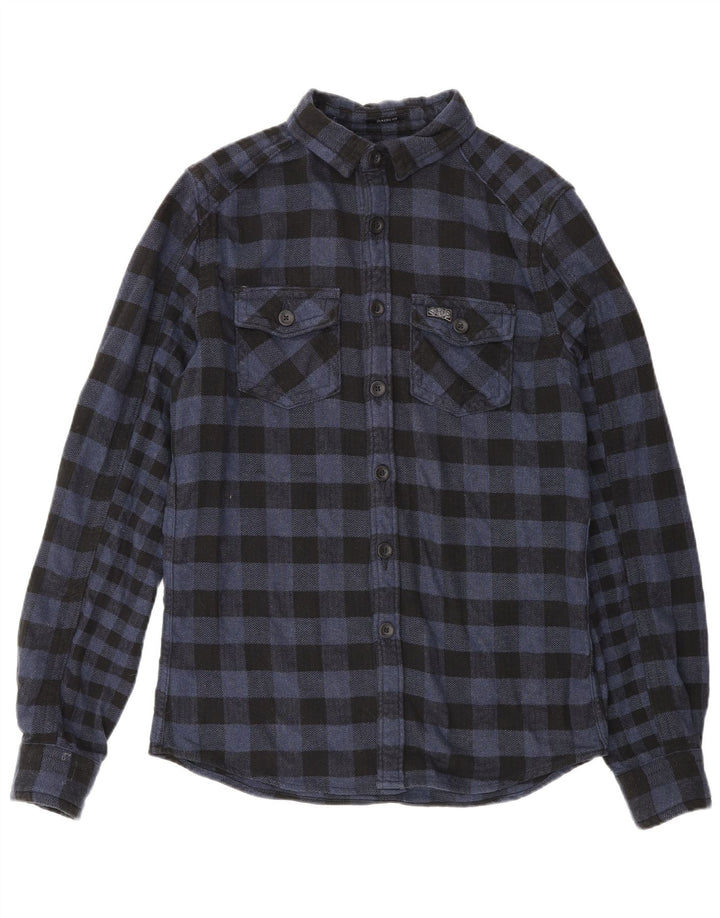 Superdry Herren-Flanellhemd, klein, marineblau, kariert, Baumwolle