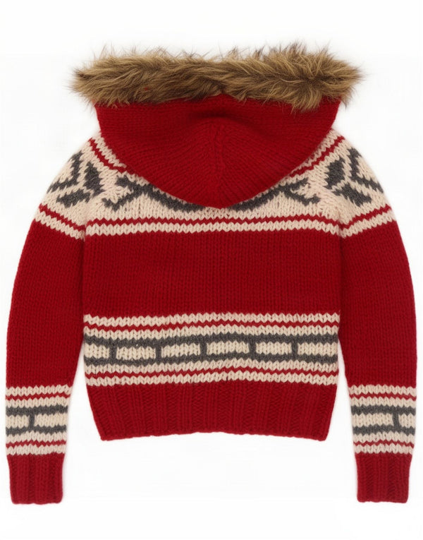 Superdry Damen-Cardigan mit Kapuze, UK 10, Klein, Rot, Fair-Isle-Acryl