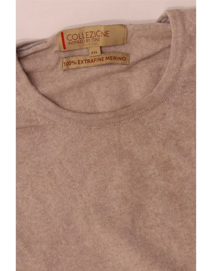 Marks & Spencer Herren-Pullover mit Rundhalsausschnitt, 2XL, beige Merinowolle