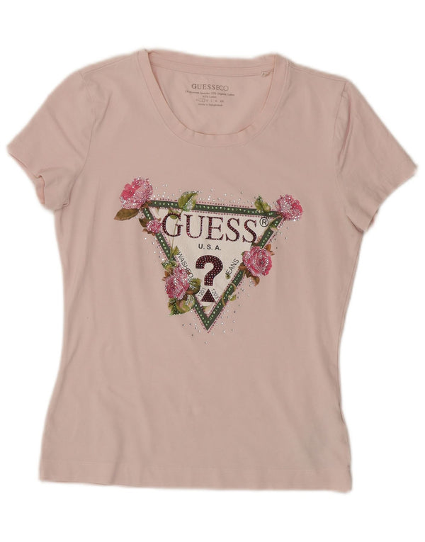 Guess Grafik-T-Shirt-Oberteil für Damen, UK 10, Größe S, rosa, geblümt, Baumwolle
