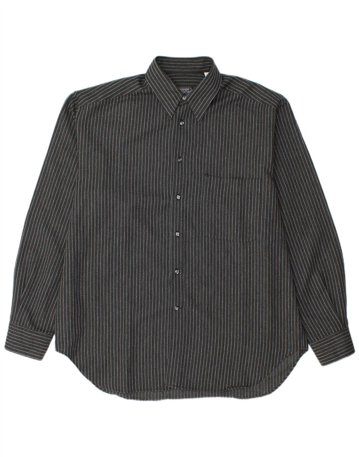 Trussardi Herrenhemd Größe 40 Mittelschwarzes Nadelstreifen-Polyester