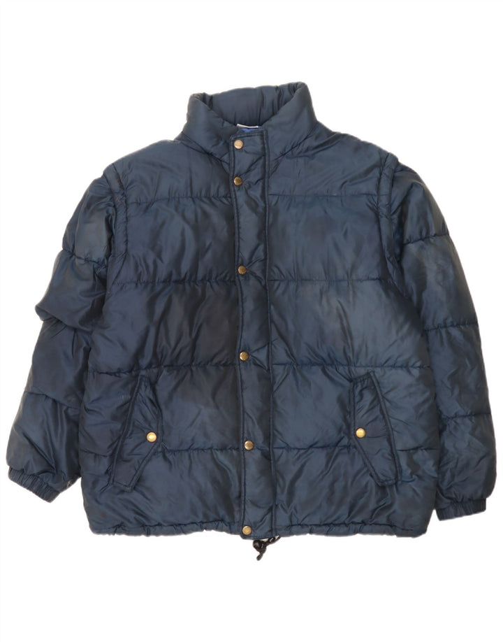 Sergio Tacchini Wattierte Herrenjacke mit Kapuze, UK 40, Größe L, Marineblau, Polyamid