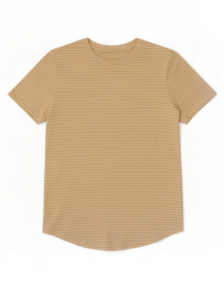 Lululemon Damen T-Shirt Top UK 12 Medium Beige gestreift