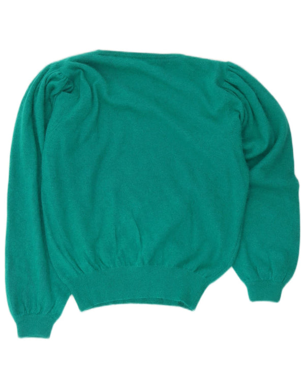 Vintage Damen Pullover mit grafischem Rundhalsausschnitt, Gr. 14, mittelgrün, geblümt