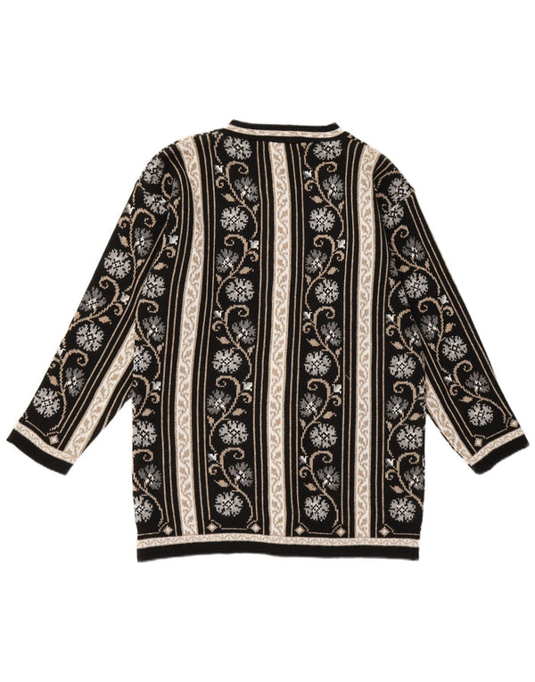Vintage Damen Cardigan Pullover UK 16 Large Schwarz Floral Synthetik
