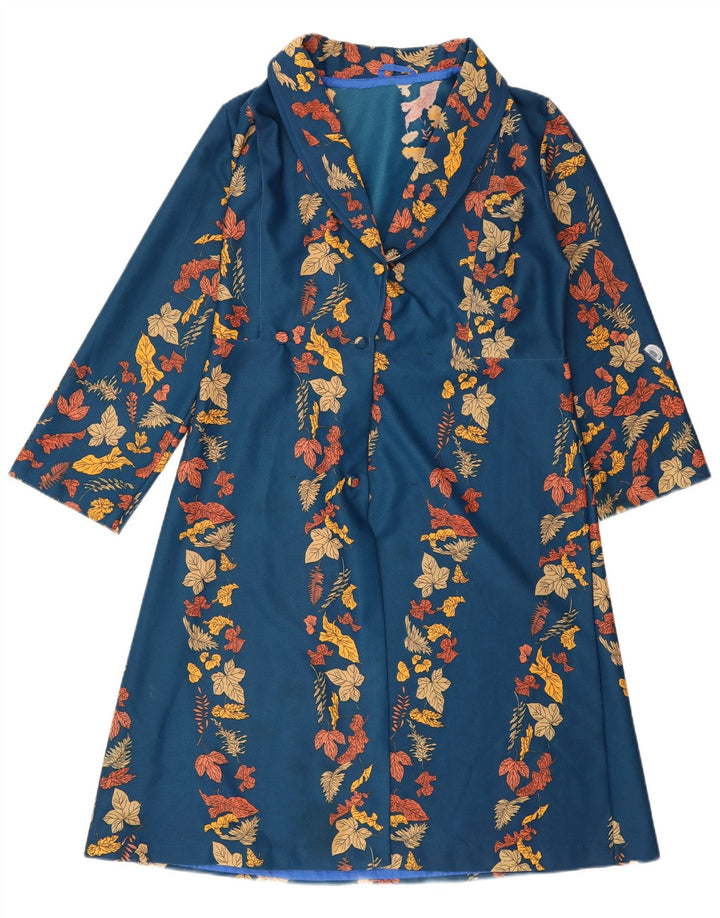 Vintage Damen Robe Kleid UK 14 Mittelblau geblümt