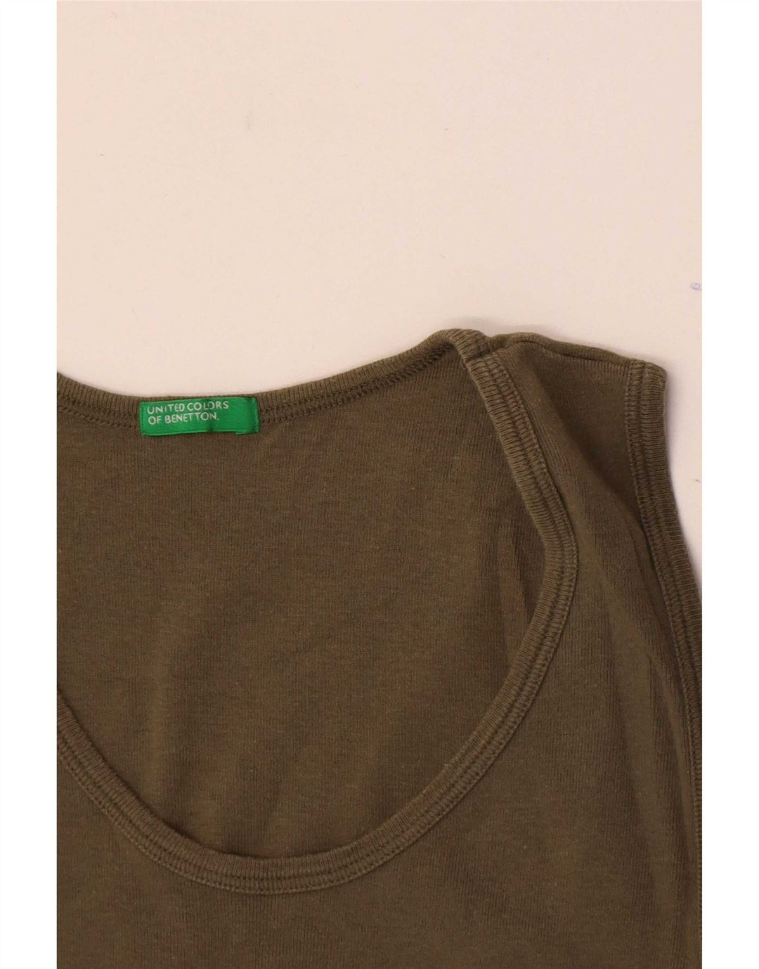 Benetton Womens Graphic Vest Top UK 8 Small Khaki