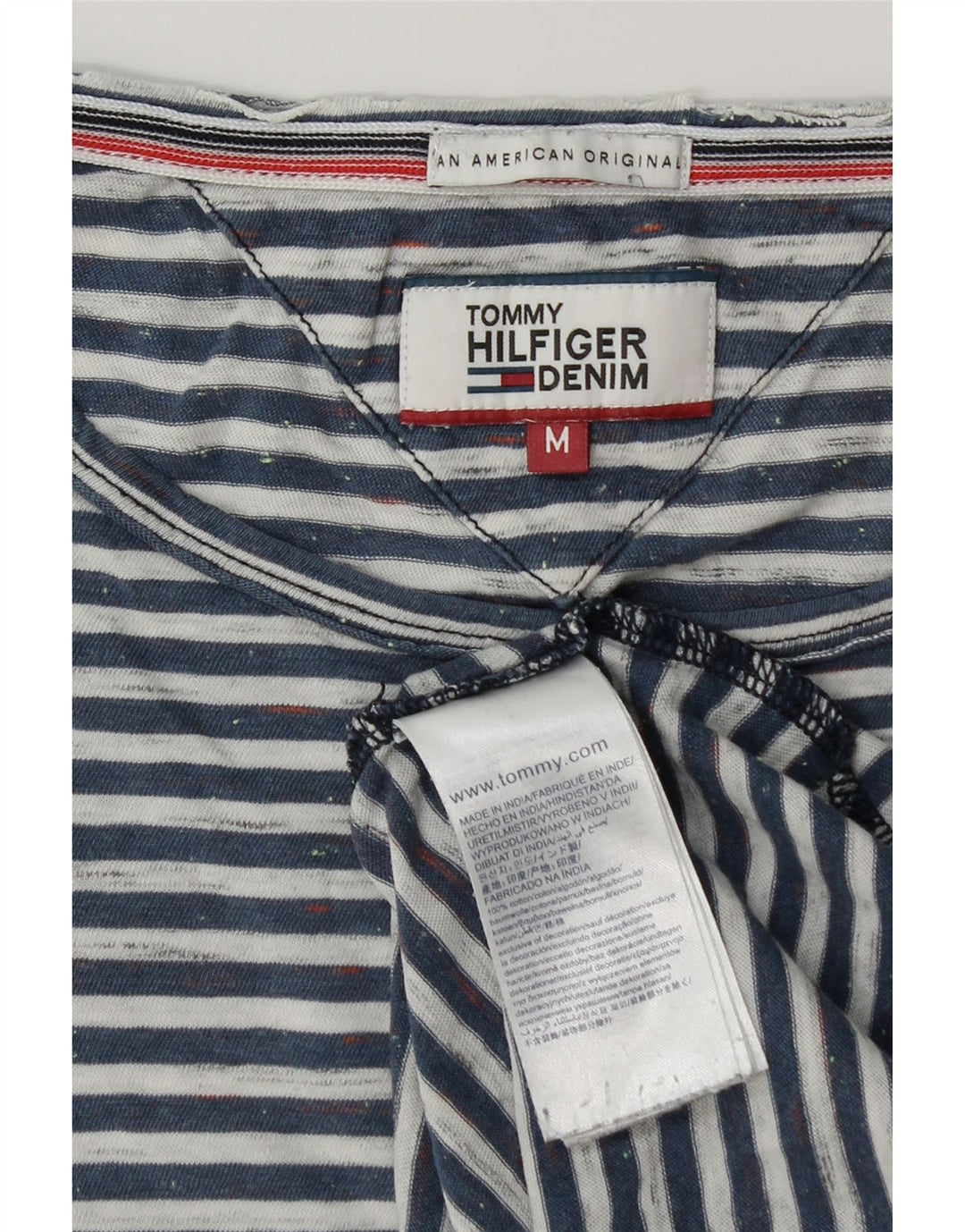 Tommy Hilfiger Herren-T-Shirt-Oberteil aus mittelblauer, gestreifter Baumwolle