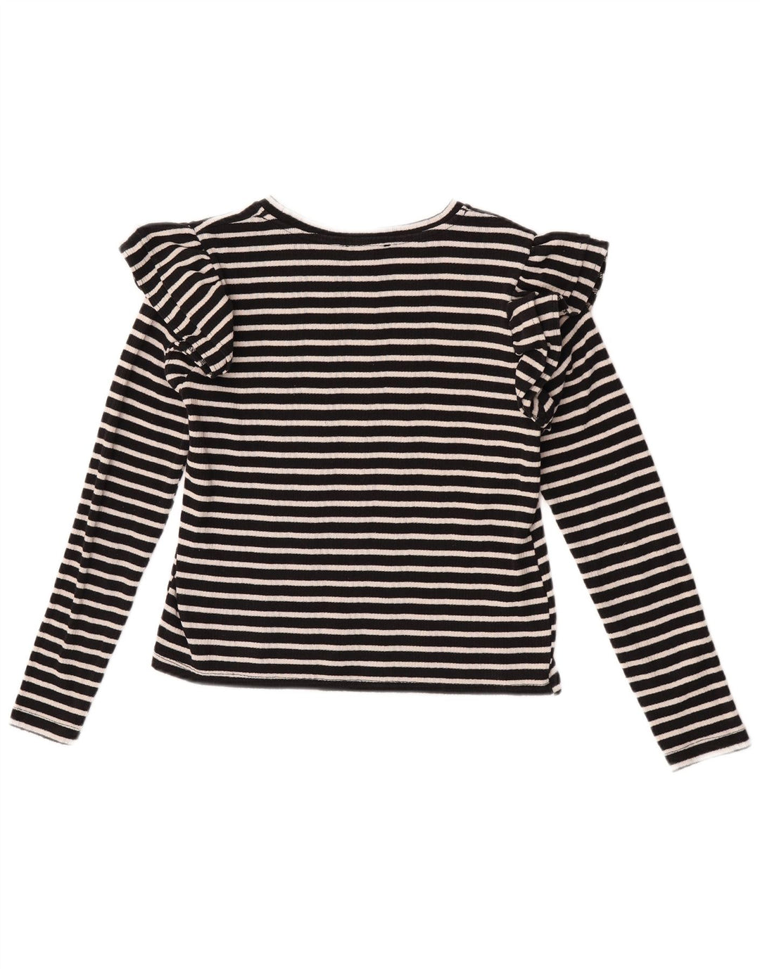 Zara Damen Crop Top Langarm UK 12 Medium Schwarz gestreift