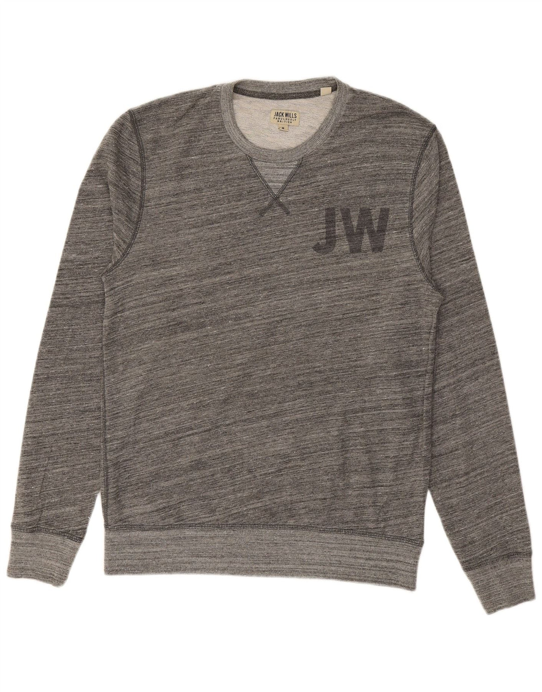 JACK WILLS Grafischer Herren-Sweatshirt-Pullover aus mittelgrauer Nadelstreifen-Baumwolle
