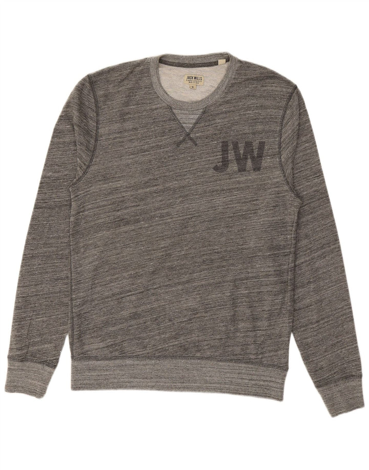 JACK WILLS Grafischer Herren-Sweatshirt-Pullover aus mittelgrauer Nadelstreifen-Baumwolle