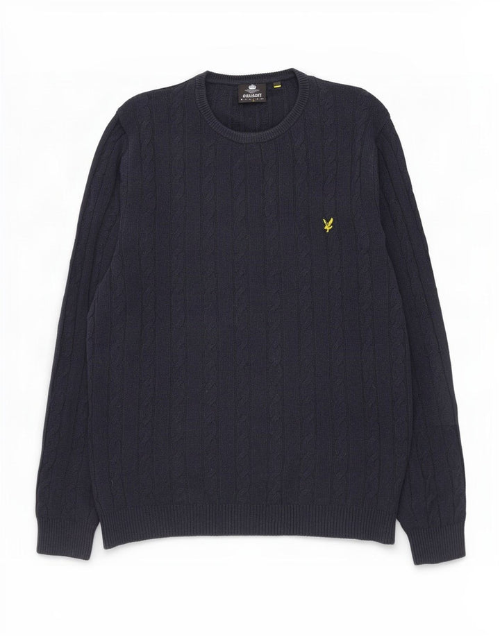 Lyle & Scott Herren-Pullover mit Rundhalsausschnitt, Größe L, marineblaue Baumwolle