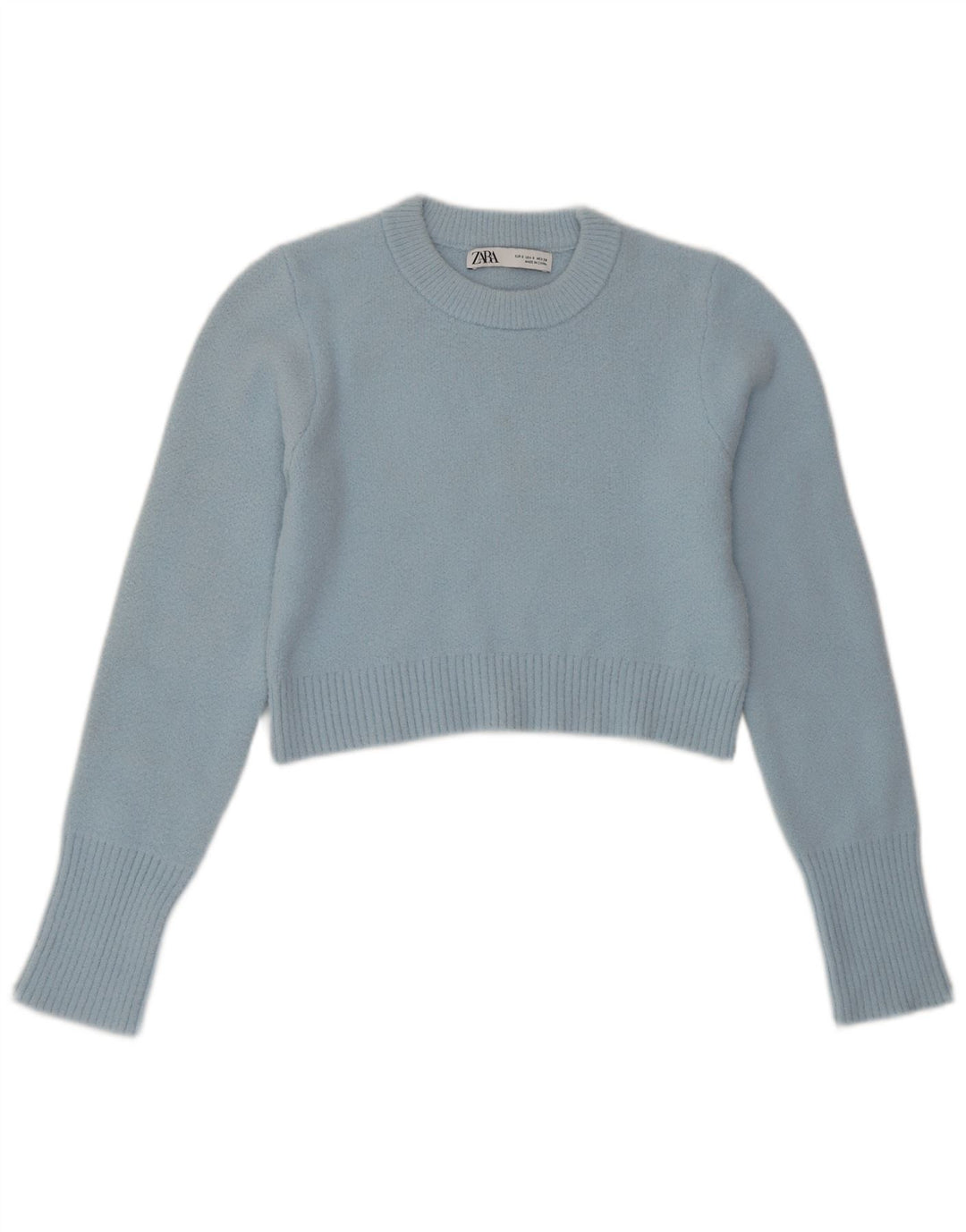 ZARA Damen Crop Crew Neck Pullover Pullover UK 10 Small Blue Nylon