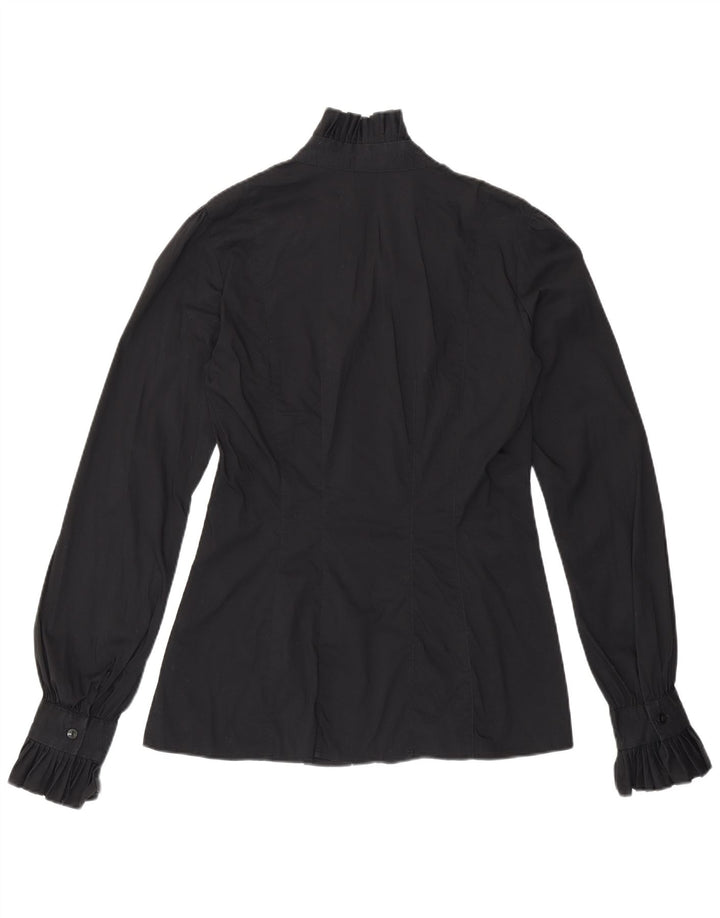 Benetton Damen Langarm-Hemdbluse UK 14 Medium Schwarz