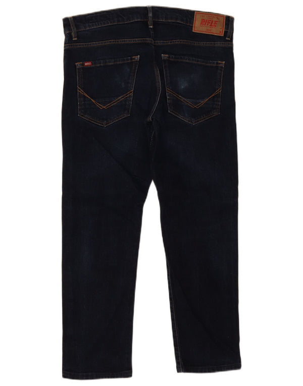 Rifle Herren verkürzte Slim-Jeans W32 L26 Marineblaue Baumwolle