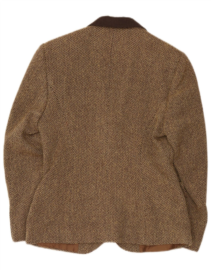 Ginalebole Damen-Blazer mit 3 Knöpfen, IT 44, mittelbraun, Fischgrätenmuster