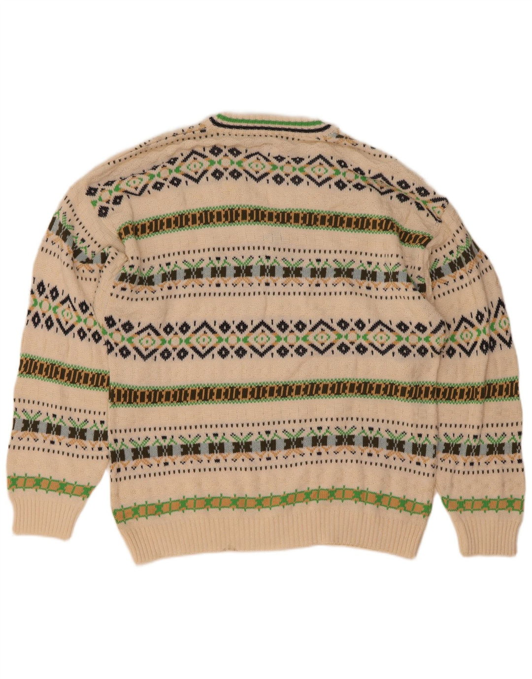 Vintage Herren V-Ausschnitt Pullover Pullover mittelweiße geometrische Baumwolle