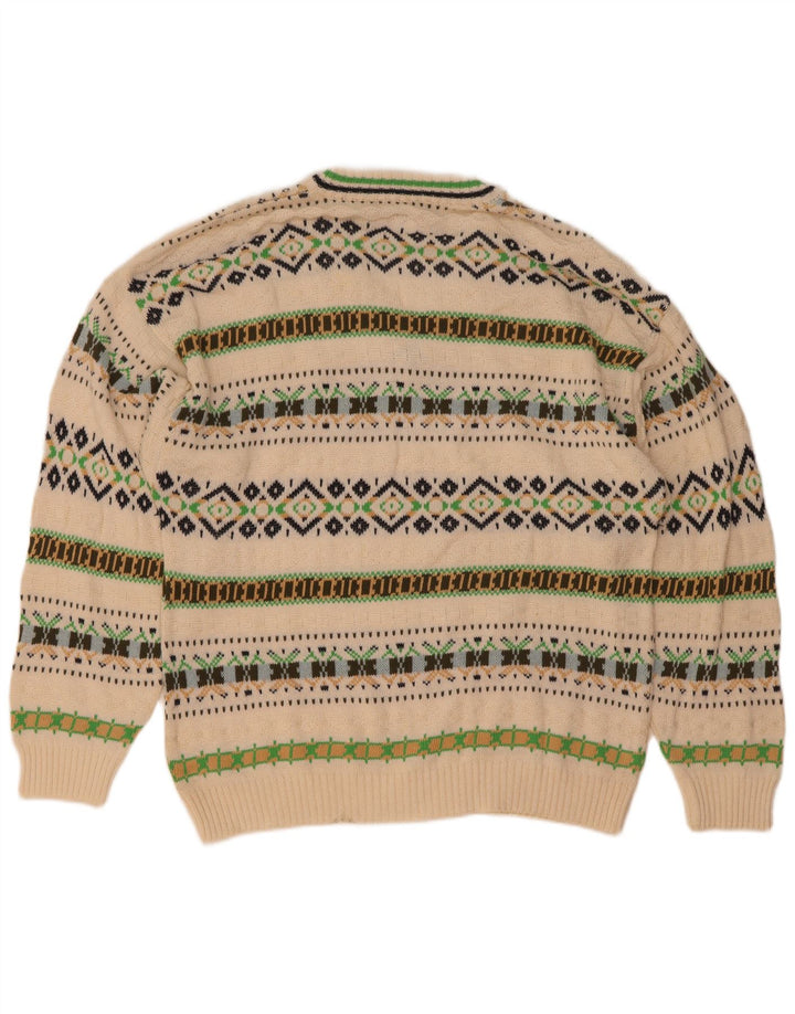 Vintage Herren V-Ausschnitt Pullover Pullover mittelweiße geometrische Baumwolle