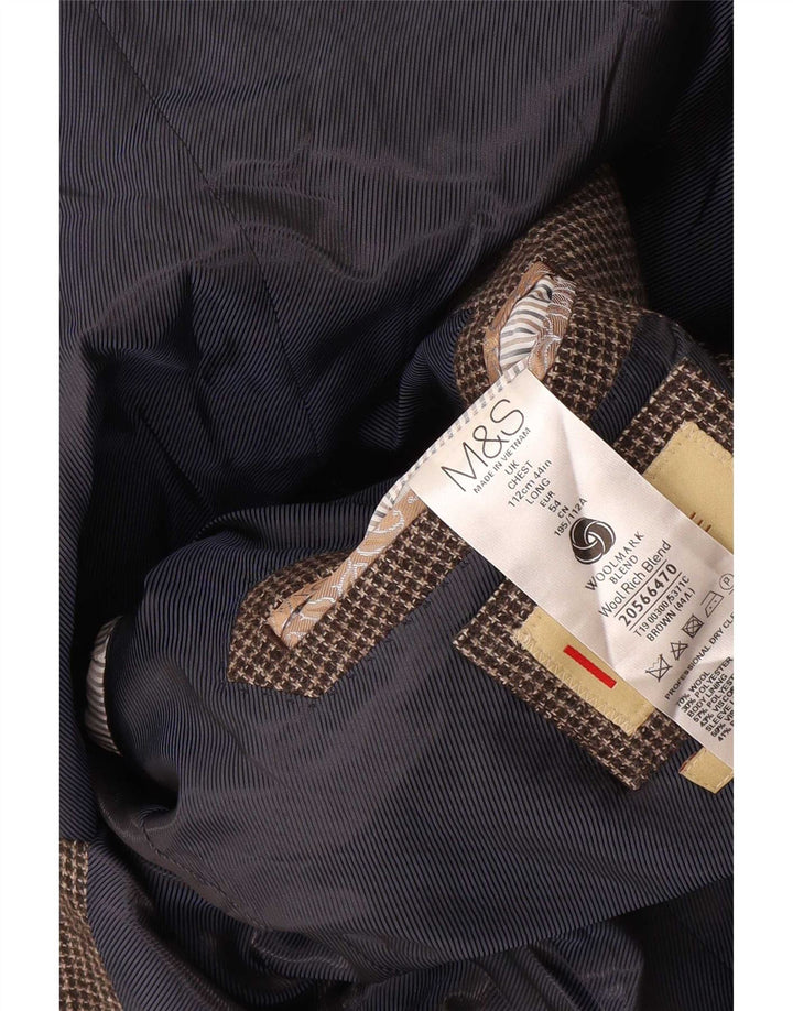 Marks & Spencer Herren Longline Blazer Jacke UK 44 XL Brauner Hahnentritt