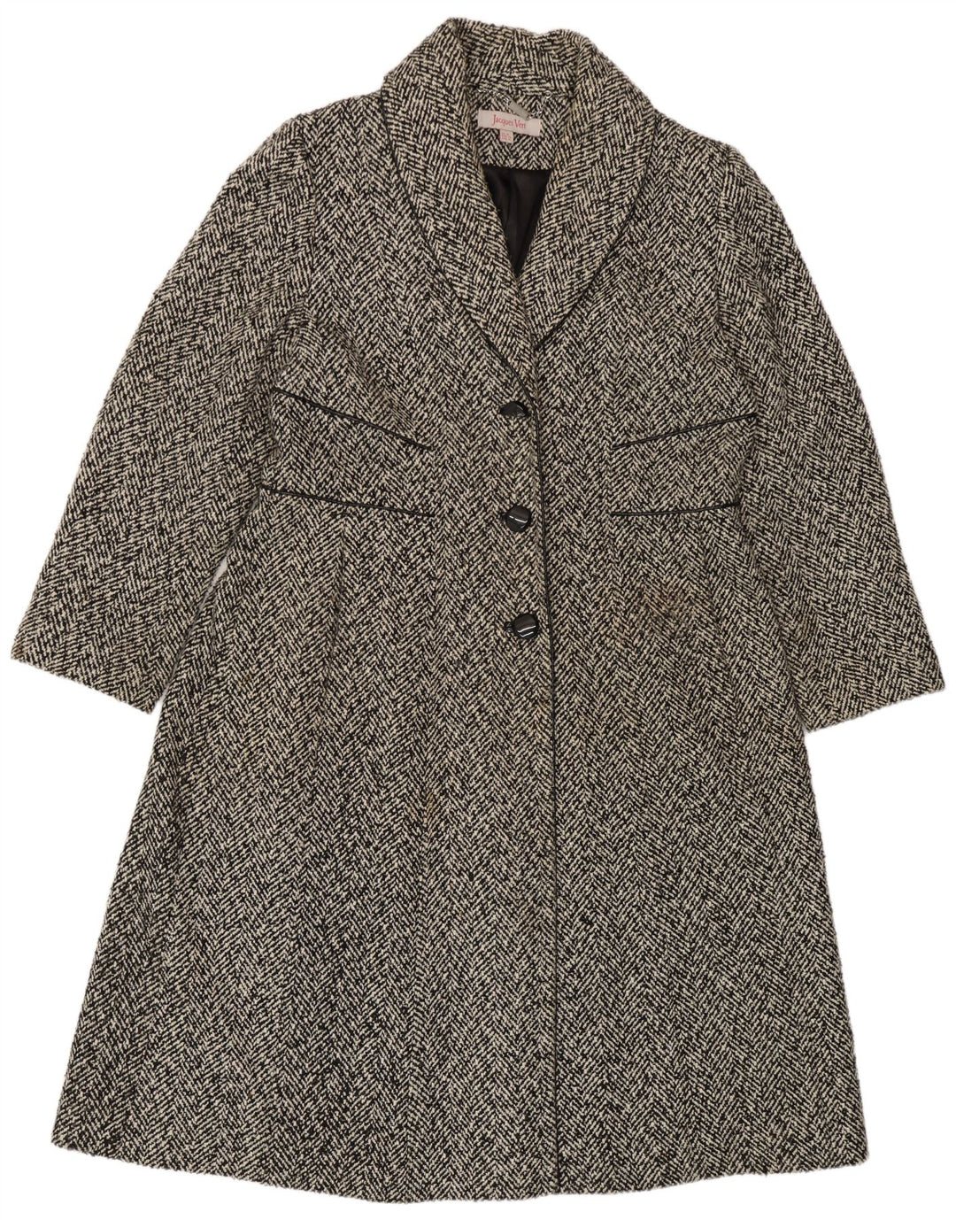 Jacques Vert Damenmantel UK 18 XL Schwarzes Fischgrätenmuster aus Polyester