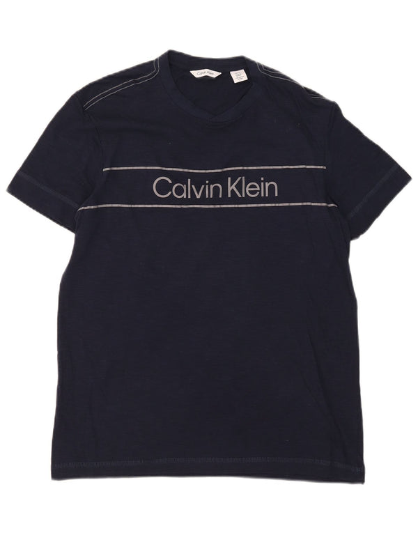 Calvin Klein Mens Graphic T-Shirt Top Small Navy Blue Striped Cotton