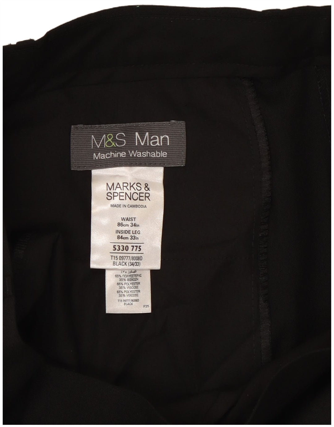 Marks & Spencer Herren Tapered Chinohose W34 L33 Schwarz Polyester