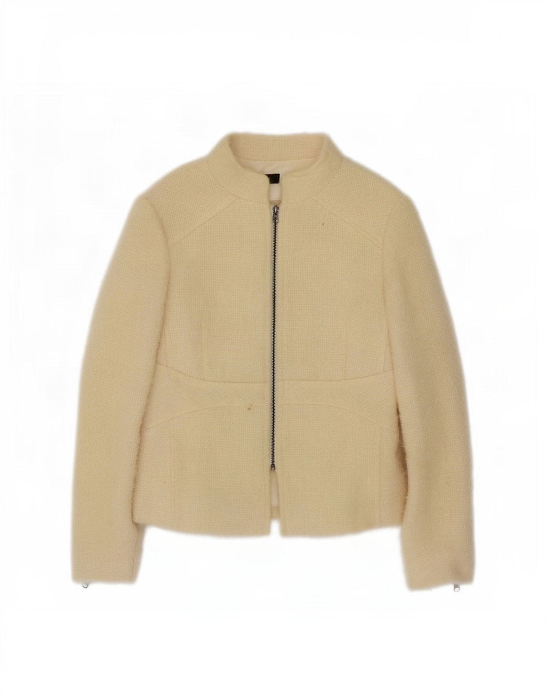Zara Damen-Blazerjacke mit durchgehendem Reißverschluss, EU 40, mittlere, cremefarbene Wolle