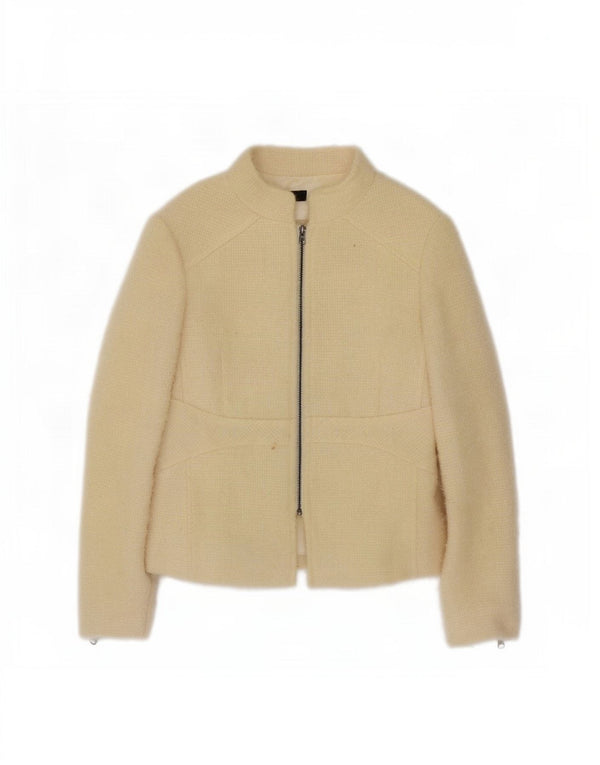 Zara Damen-Blazerjacke mit durchgehendem Reißverschluss, EU 40, mittlere, cremefarbene Wolle