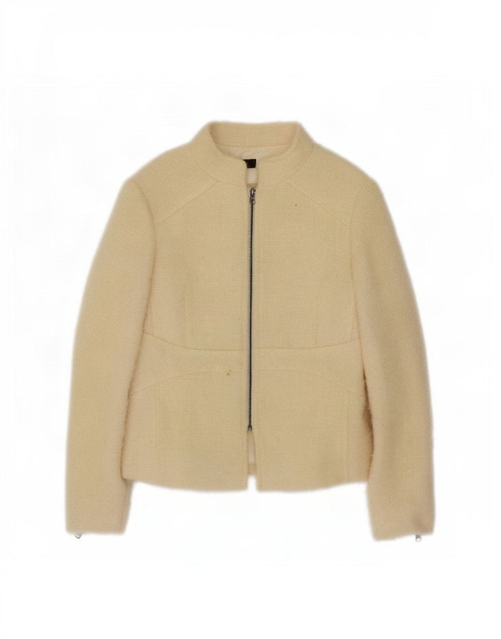 Zara Damen-Blazerjacke mit durchgehendem Reißverschluss, EU 40, mittlere, cremefarbene Wolle