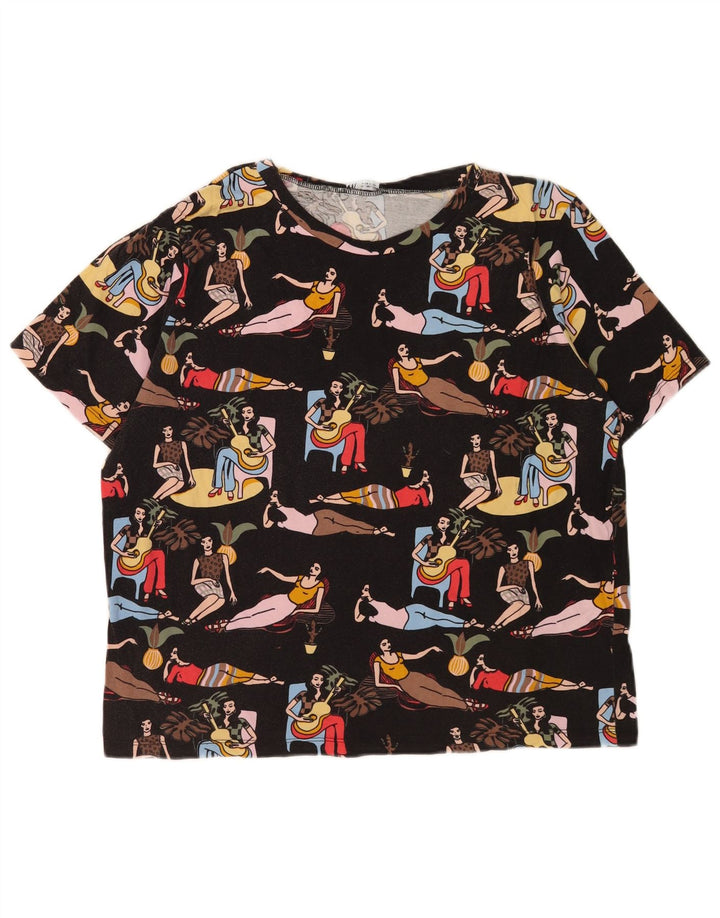 Zara Damen Grafik T-Shirt Top UK 16 Large Schwarz