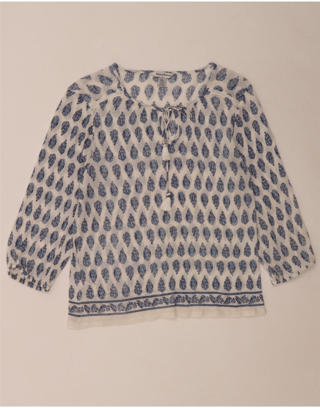 TOMMY BAHAMA Damen-Blusenoberteil mit 3/4-Ärmeln, UK-Größe 44, Größe L, weiße Paisley-Baumwolle