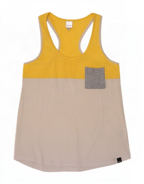 Bench Damen-Trägershirt UK 12 Mittelgelbe Colourblock-Baumwolle