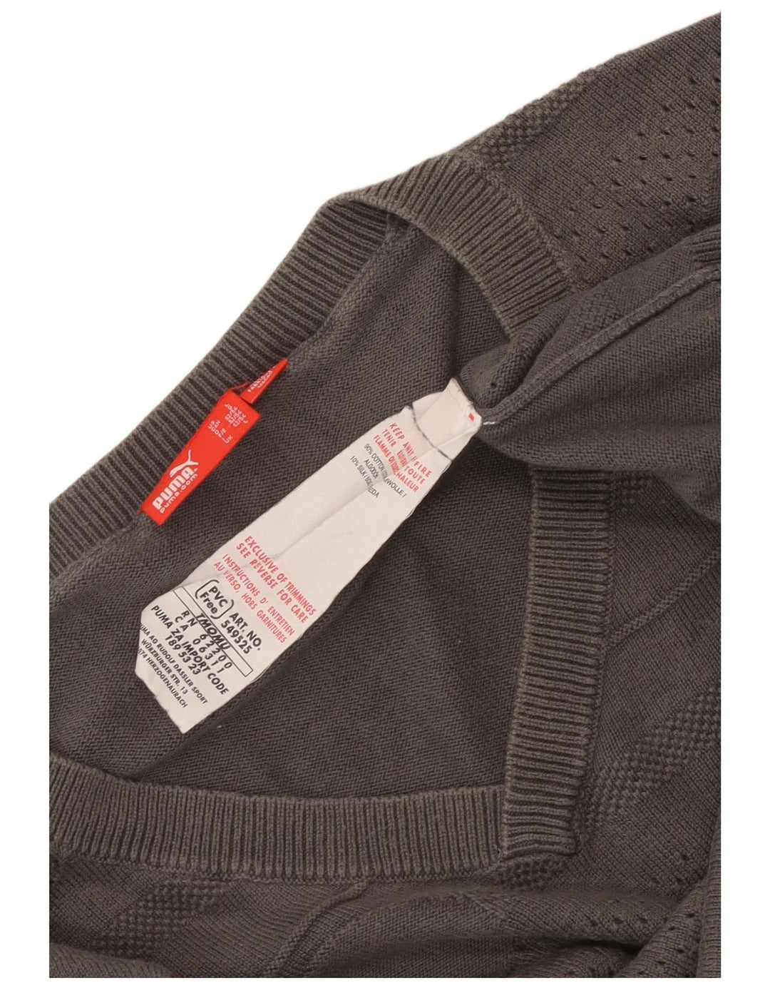 Puma Herren-Pullover mit V-Ausschnitt, groß, graue, geometrische Baumwolle